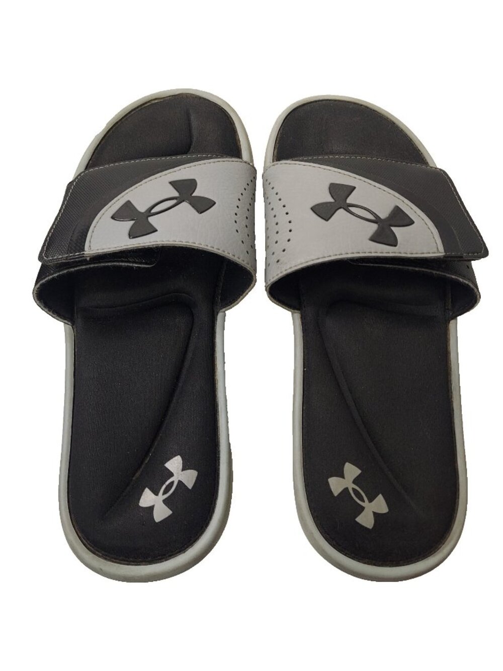 Under Armour Ignite VI Slides 9 Grey Black Adjustable Cushioned Recovery 3022711